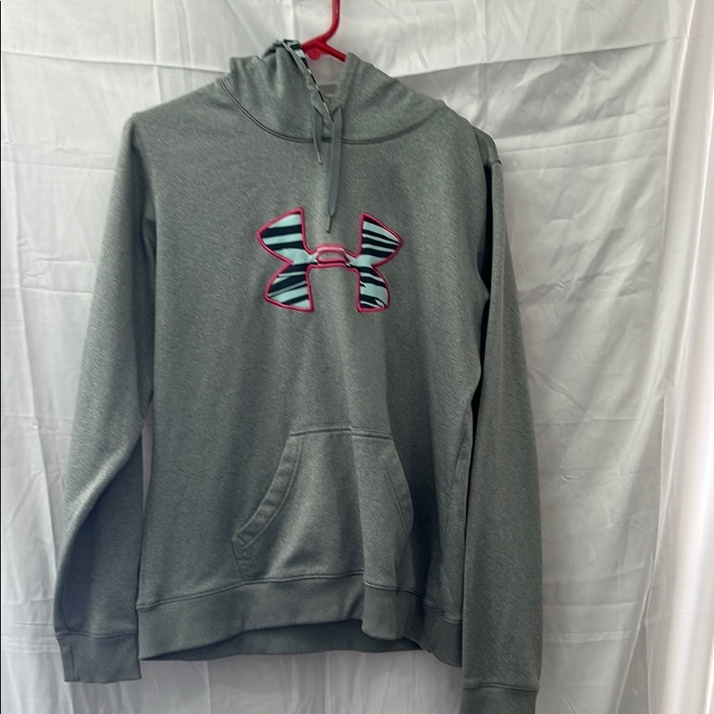 Under Armour Gray Hoodie with Pink and Blue Logo